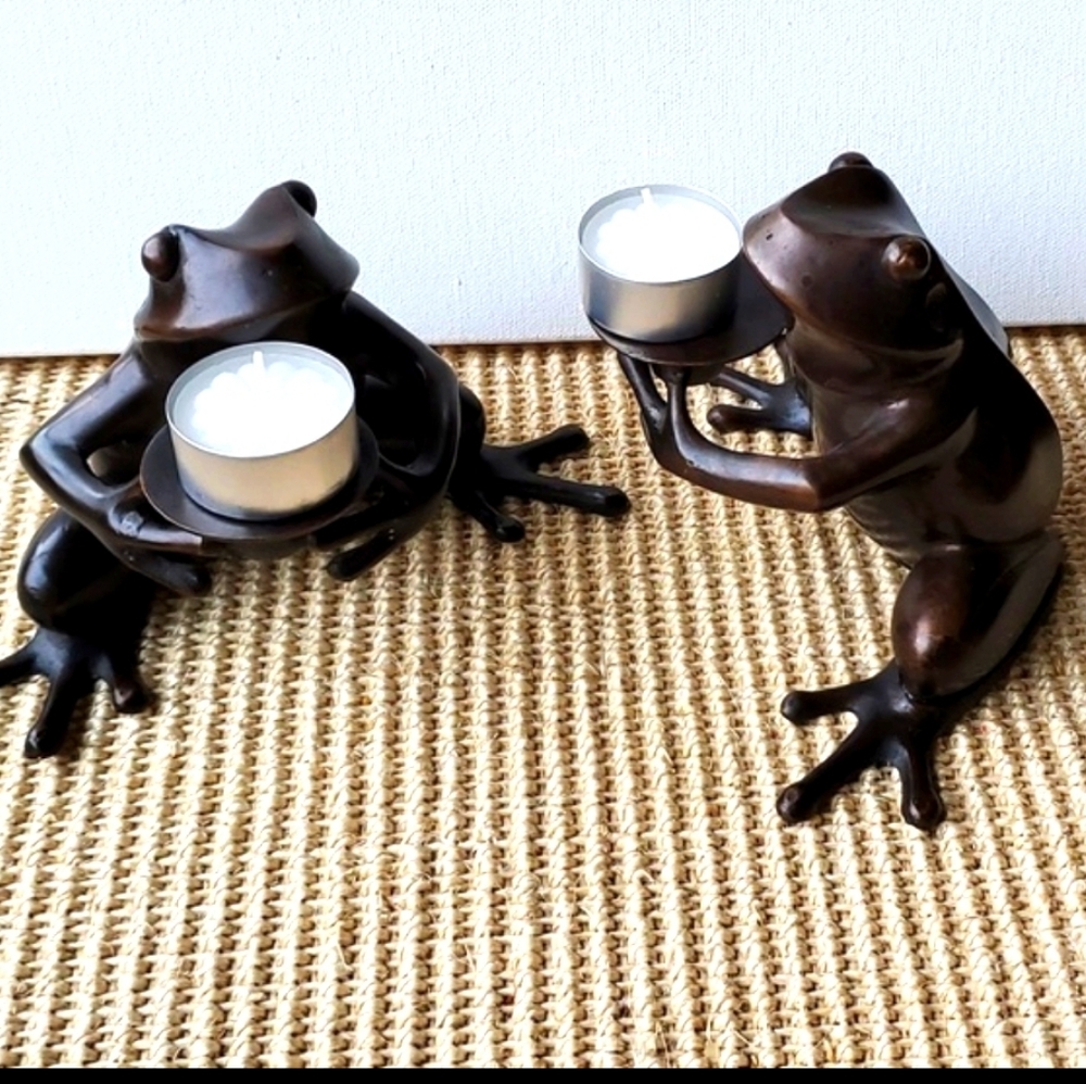 Restoration Hardware Bronze Metal Frog Candleholders Bookends Heavy Ser of 2